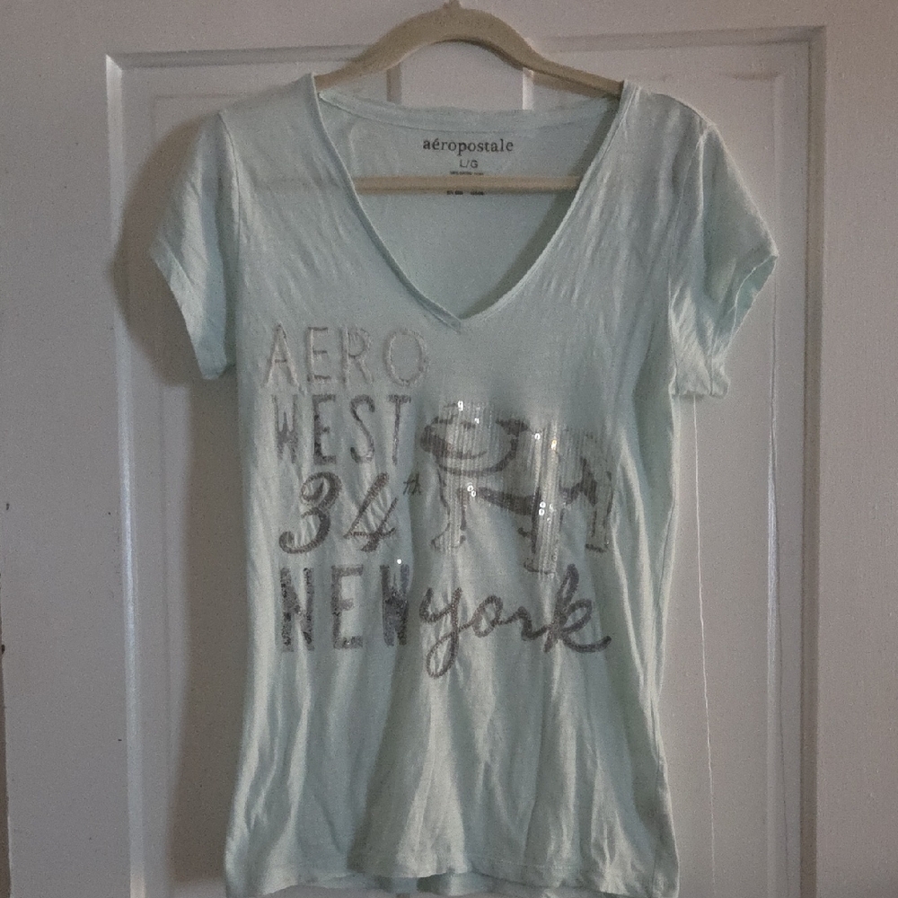 Aeropostale Mint Tee with Silver Print